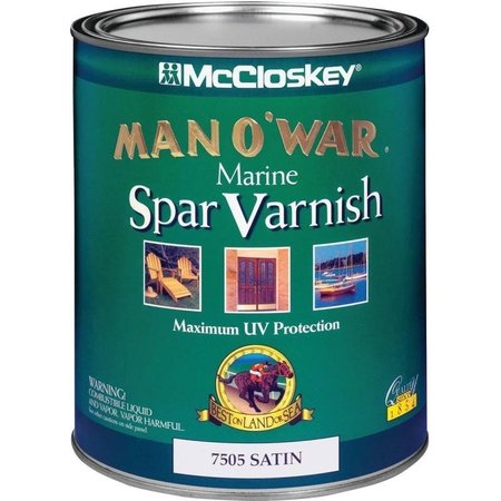 MCCLOSKEY Man O' War 080000005 Marine Spar Varnish, Satin, Clear, Liquid, 1 qt, Can 7505
